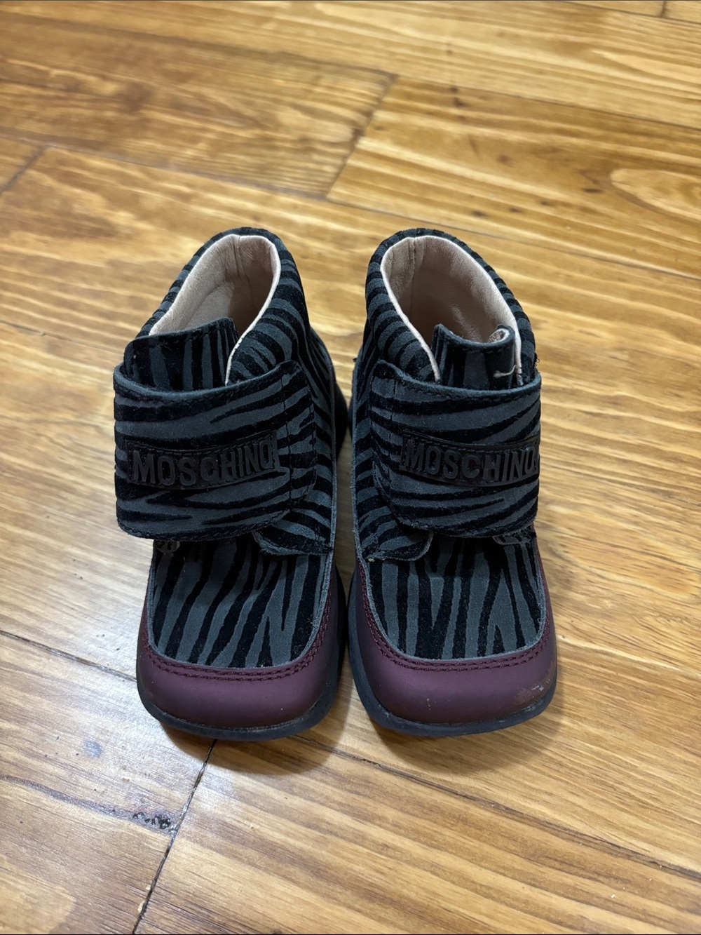 Moschino Baby Boots Zebra Print w/Velcro Straps European Size 20/USA Size 4.5